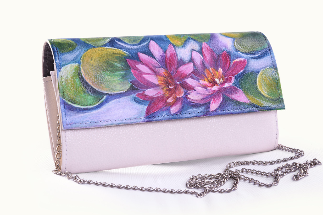 Lotus hand-painted clutch