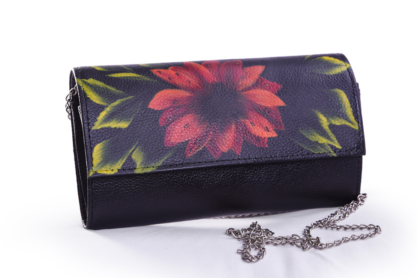 Red flower hand-painted clutch