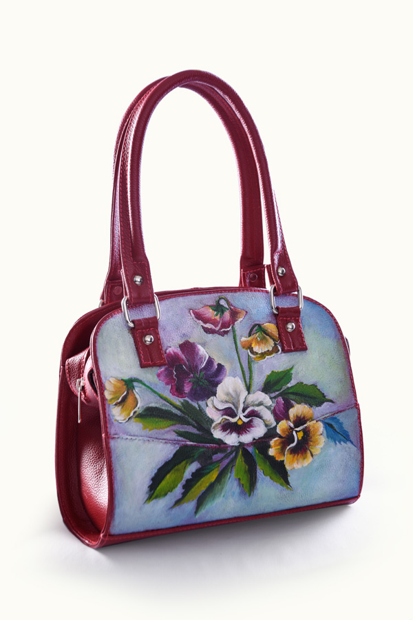 Blue floral hand-painted handbag