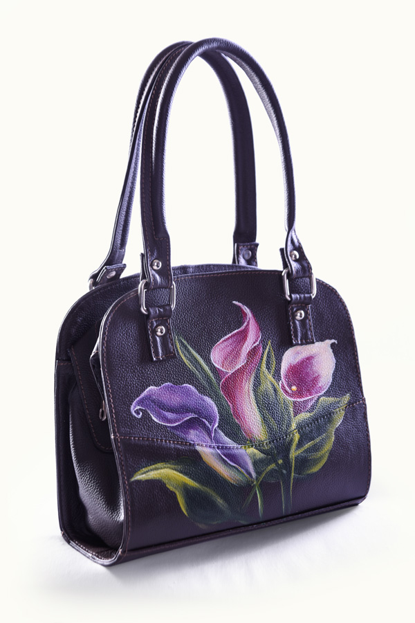 Purple hand-painted calla lily handbag