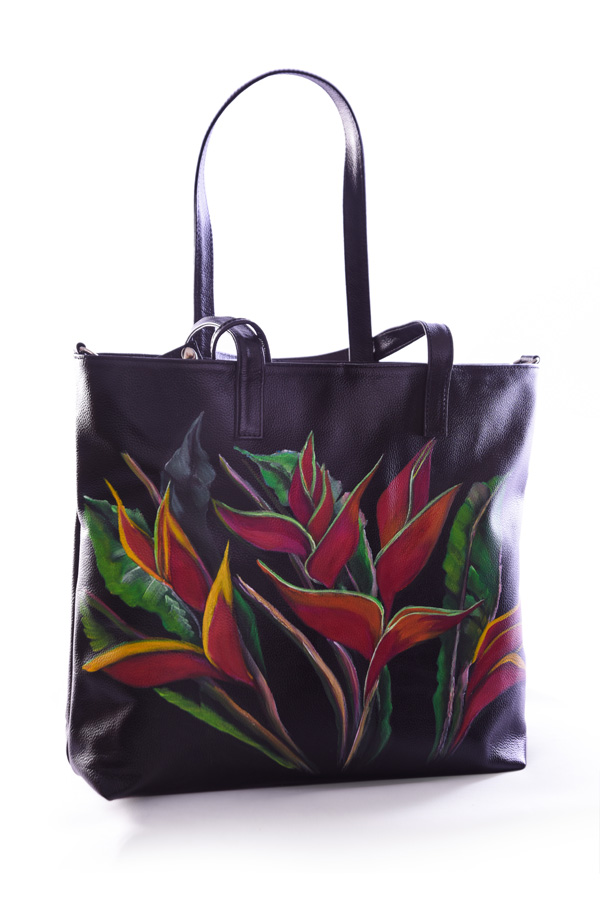 Black hand-painted botanical tote
