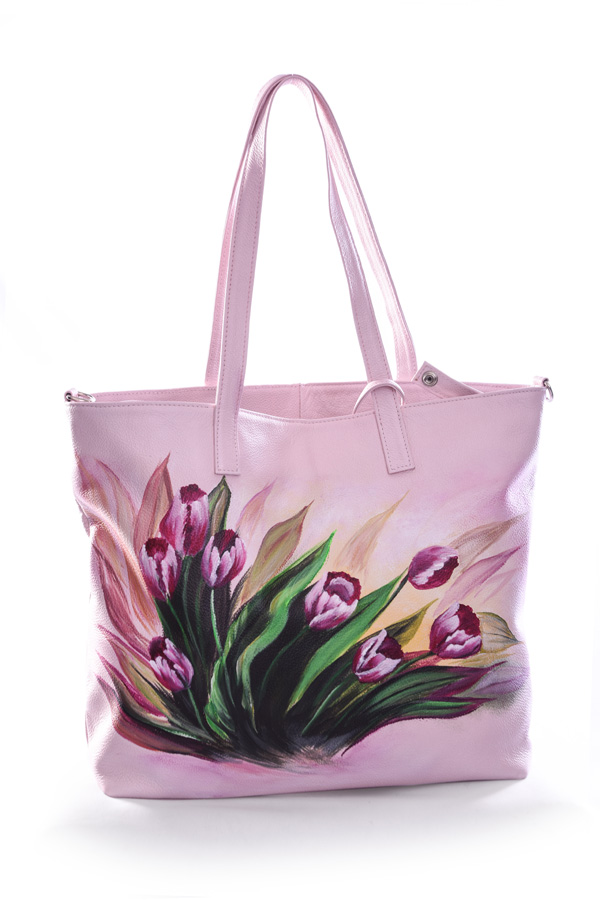 Pink hand-painted tulip tote